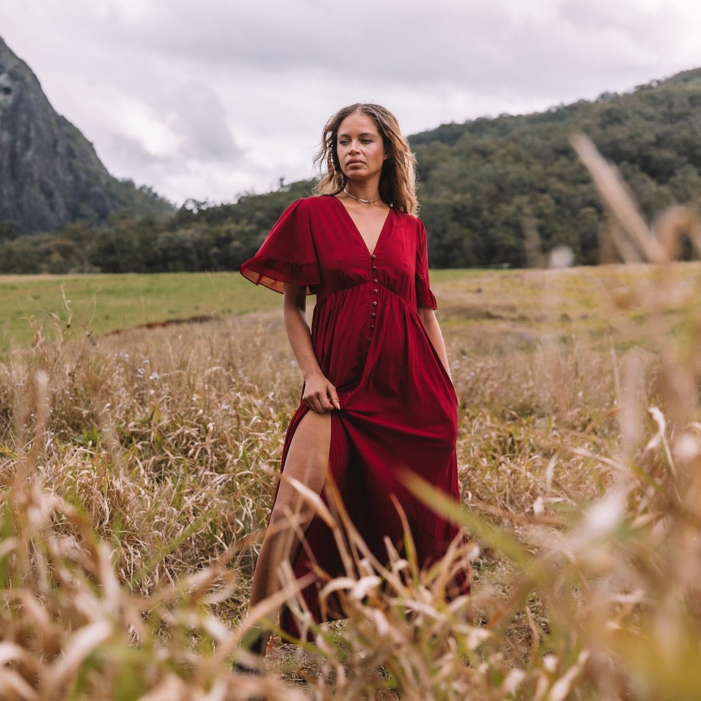 Red maxi spring dress