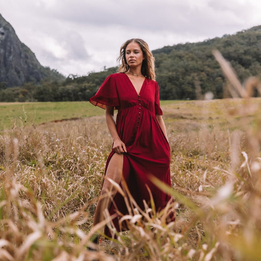 Red maxi spring dress